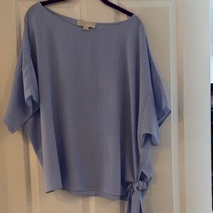 MICHAEL Michael Kors Light Blue & White Striped Tie-Side Tunic Top Plus 2X